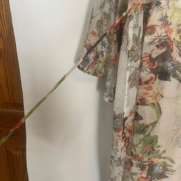 Alberto Makali Floral Sheer Long Dress Lace Trim Bell Sleeves Peasant Boho M - Picture 13 of 16